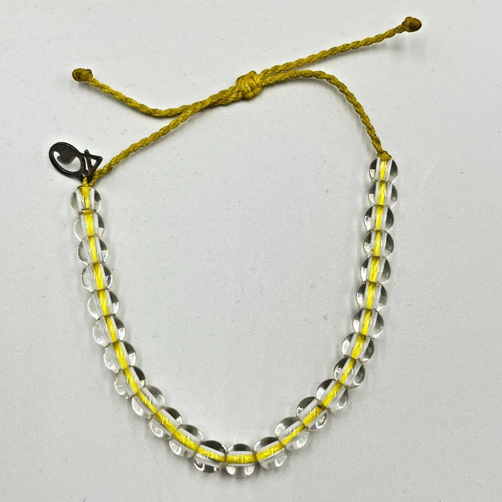 VTG Modern Y2K Clear Resin Beaded Slider Bracelet Vibrant Yellow Cord Accent 90s